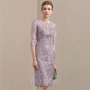 JJ's House Modest Half Sleeve Lace Applique Sheath Dress Lilac Purple Sz‎ 8